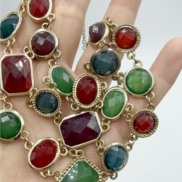 Regal Acrylic Mosaic Gemstone Statement Necklace - Picture 7 of 9